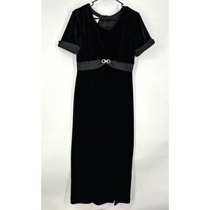 Vintage Velvet Maxi Bodycon Dress Black‎ Medium